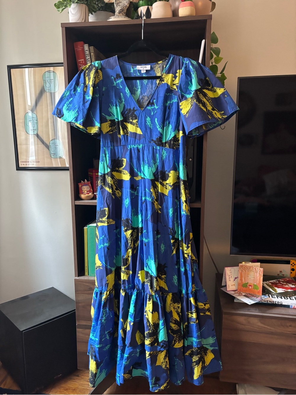 Christopher John Rogers Blue Maxi Dress with Yellow & Teal Print - Picture 2 of 8